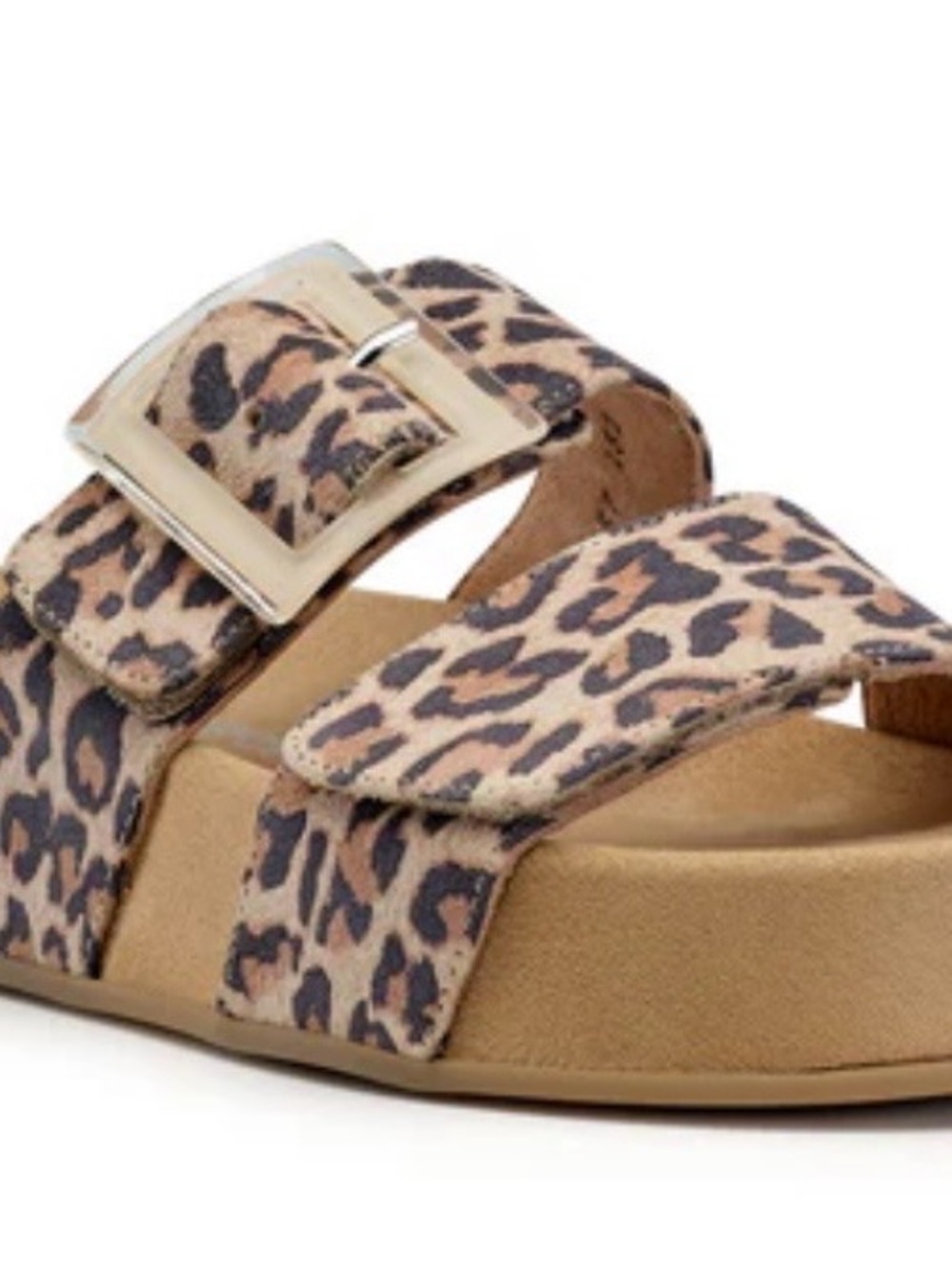 Paul Green Aloha Leopard Print Suede Slide Sandals in Beige and Black